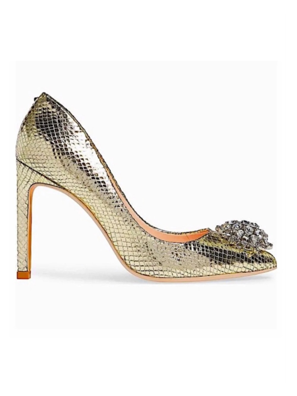 Ted Baker Elannam Metallic Gold Rhinestone Crystal Embellished Point Toe Pump